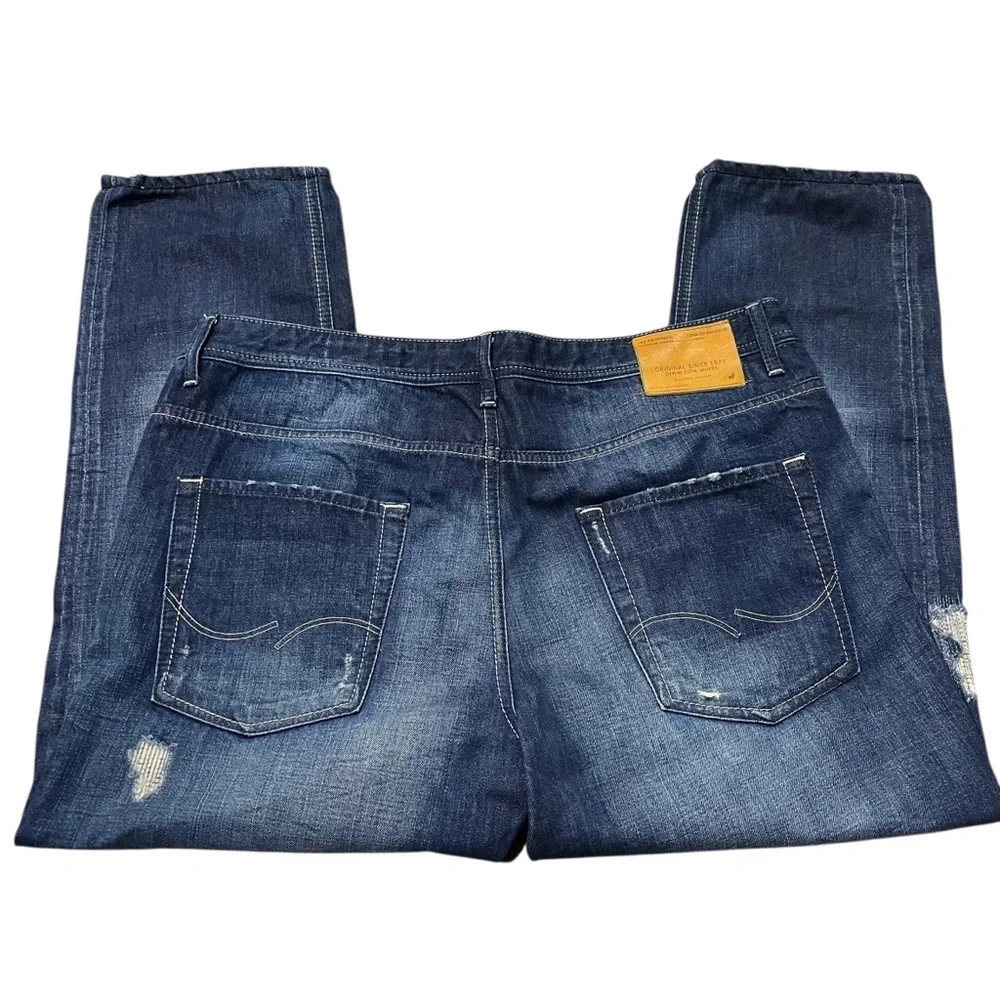Jack & Jones Nick Jeans 38 x 27 Regular Fit Distressed Straight Leg Button Fly